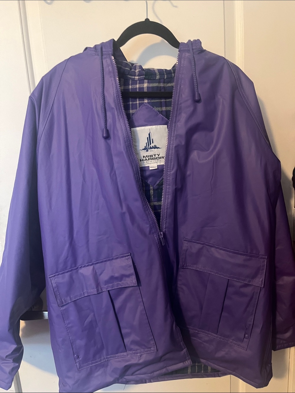 Misty Harbor Hooded Raincoat with Plaid Lining